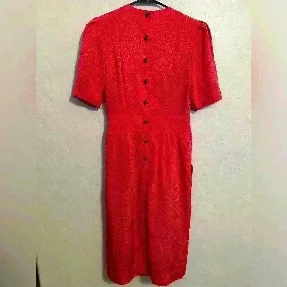 Vintage 70s 80s Liz Claiborne Red Button Back Polka Dot Dress Size 4 - Picture 5 of 8